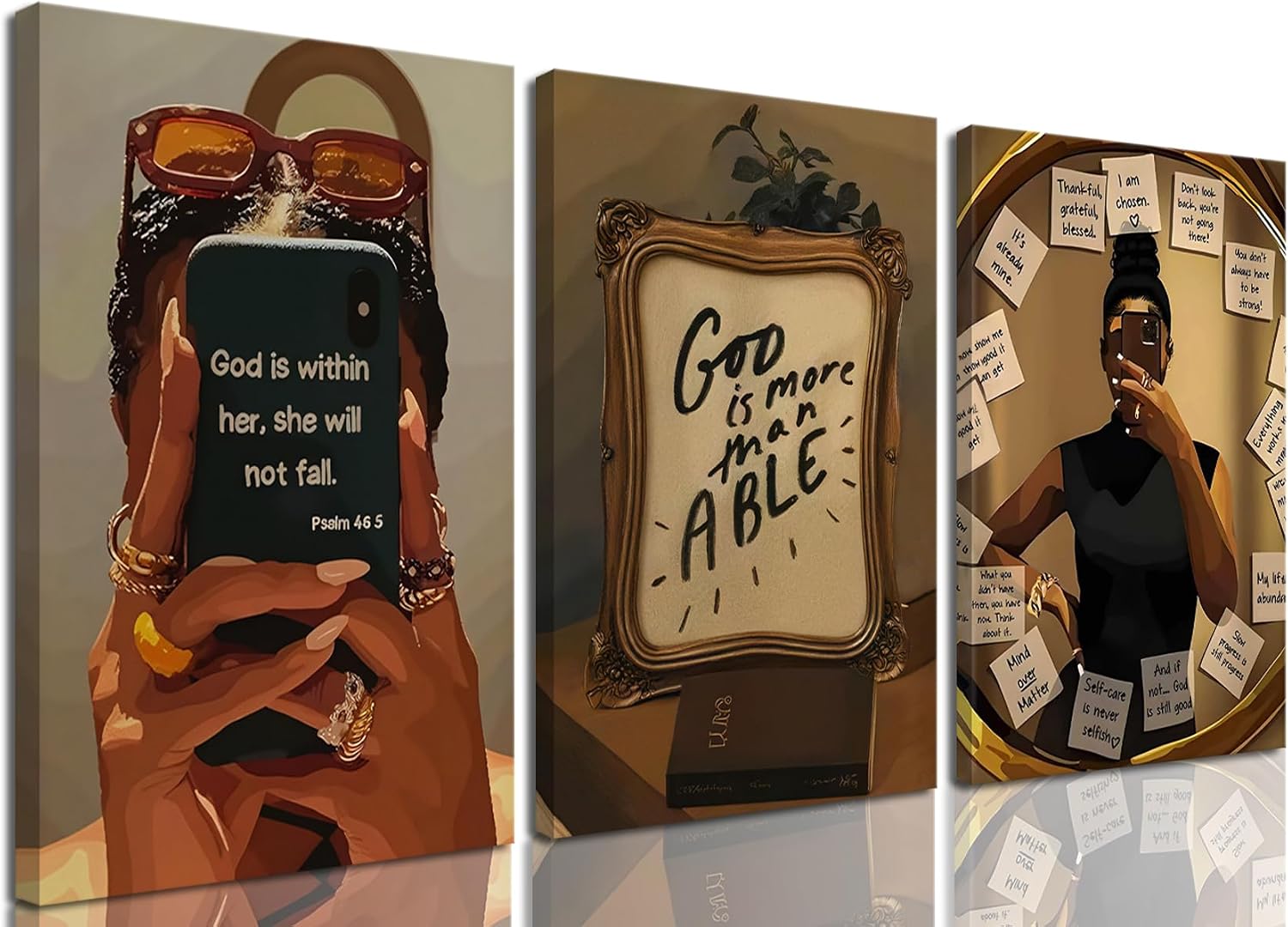 Aldernest Framed Black Girl Wall Art Set of 3, 1.9 pounds, 16L" x 12W"