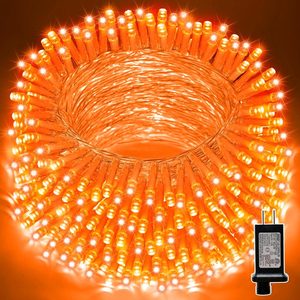 Lintonhome 99ft Halloween Lights, 300 LED Transparent Wire Fairy Starry String Light Plug in, Orange