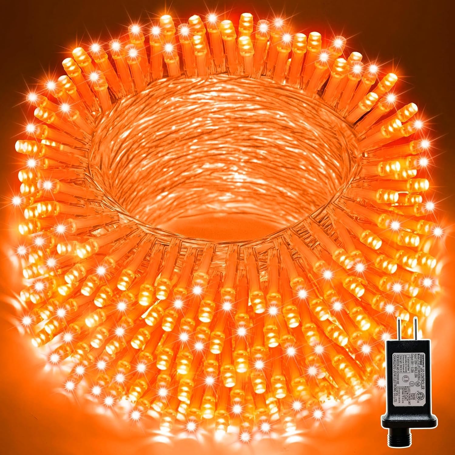 Lintonhome 99ft Halloween Lights, 300 LED Transparent Wire Fairy Starry String Light Plug in, Orange