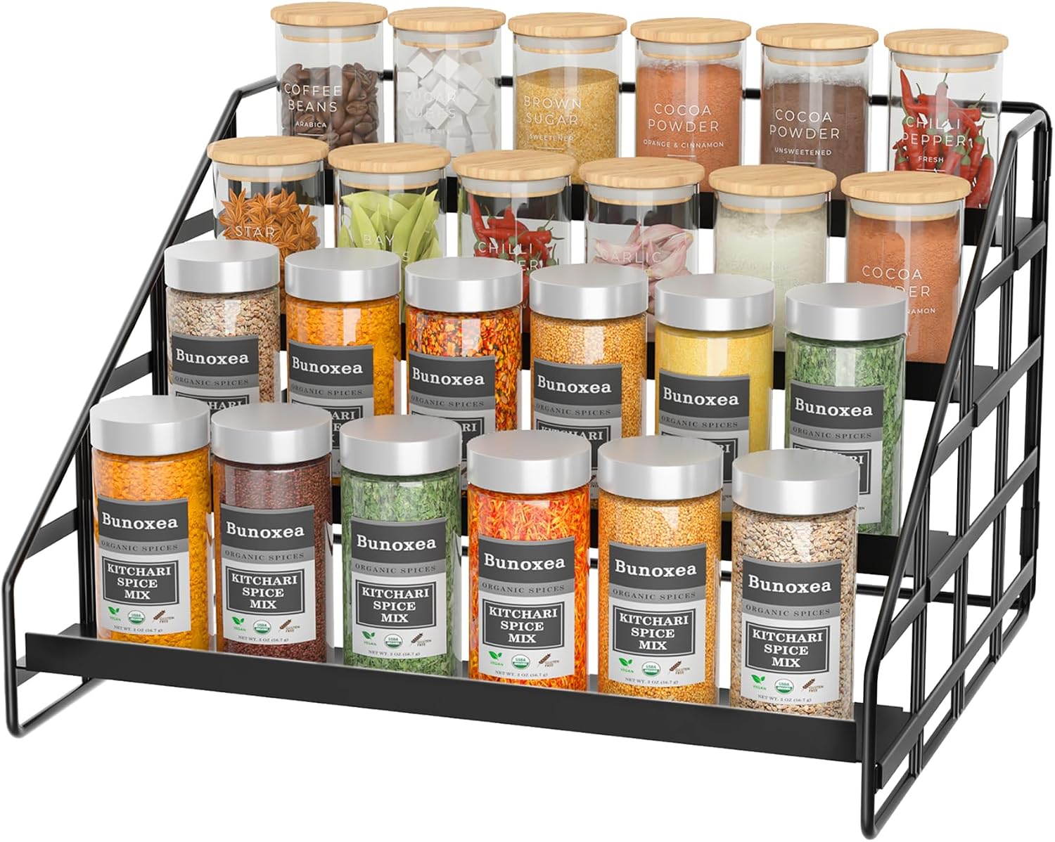 Ashenby 4 Tier Adjustable Spice Rack for Cabinet & Countertop, Black, 0.81 kg