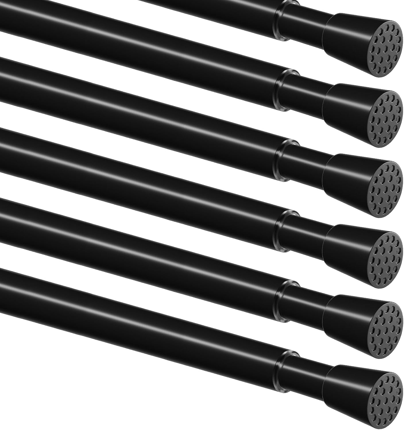 Birchmont 6 Pack Spring Tension Curtain Rod 23-37 inch for Windows, Black, 5.5 ounces
