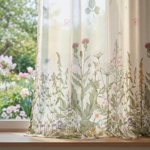 VelloHome 2Pcs Beige Floral Sheer Curtains for Window 52x84in, Wildflowers, 0.37 kg