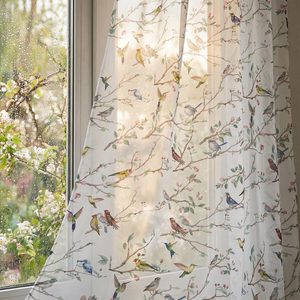 VelloHome 2Pcs White Sheer Curtains for Window 52x84in, Birds Floral