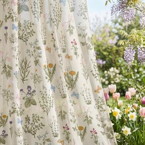 VelloHome 2Pcs Floral Sheer Window Curtains 52x84in, Watercolor Wildflower, 3.2 ounces, Green