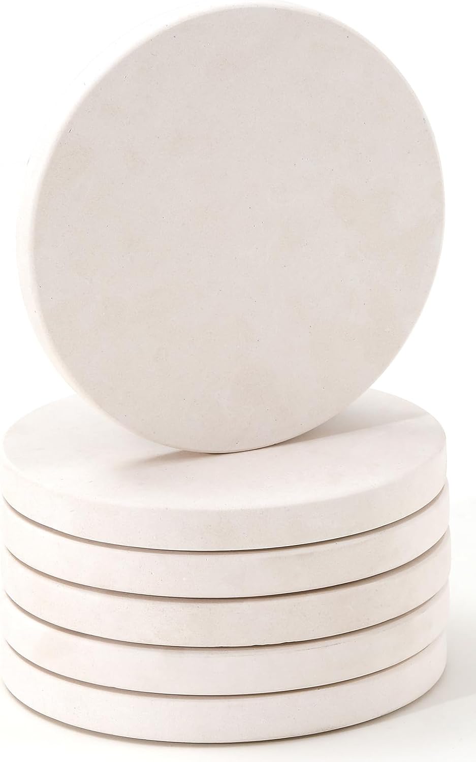 Aldernest Limestone Water Absorbing Marble Coaster Set - Pack of 6 Absorbs Condensation and Spills Effectively Neutral Color Tone Complements Home