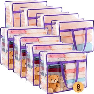 Aldernest 8 Pack 40L Clear Storage Bags with Zipper Large Opening for Loading, 6.08 ounces, Purple