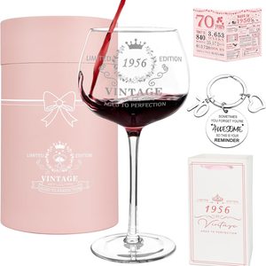 Ashenby 70th Birthday Gifts for Women, Vintage 1956 Platinum Print Wine Glass, large, Pink