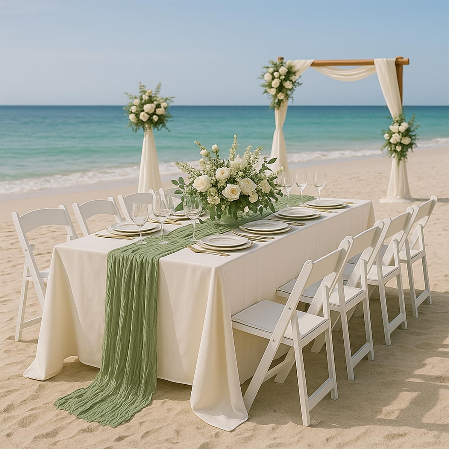 Ashenby 6 Pack Sage Green Cheesecloth Table Runner 22x120 Inch Gauze Table Runners, 0.69 kg, 6Pcs*10FT