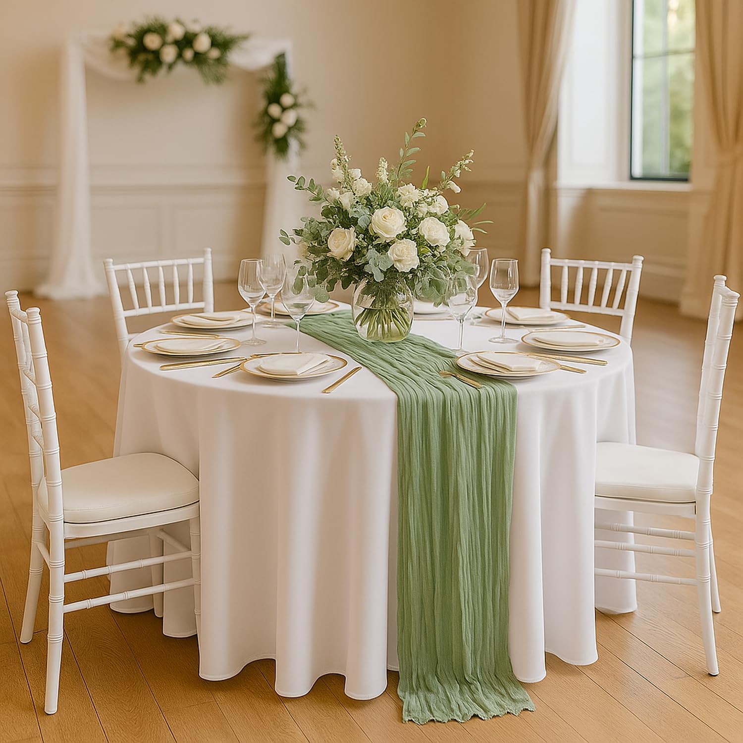 Ashenby 6 Pack Sage Green Cheesecloth Table Runner 22x120 Inch Gauze Table Runners, 0.69 kg, 6Pcs*10FT