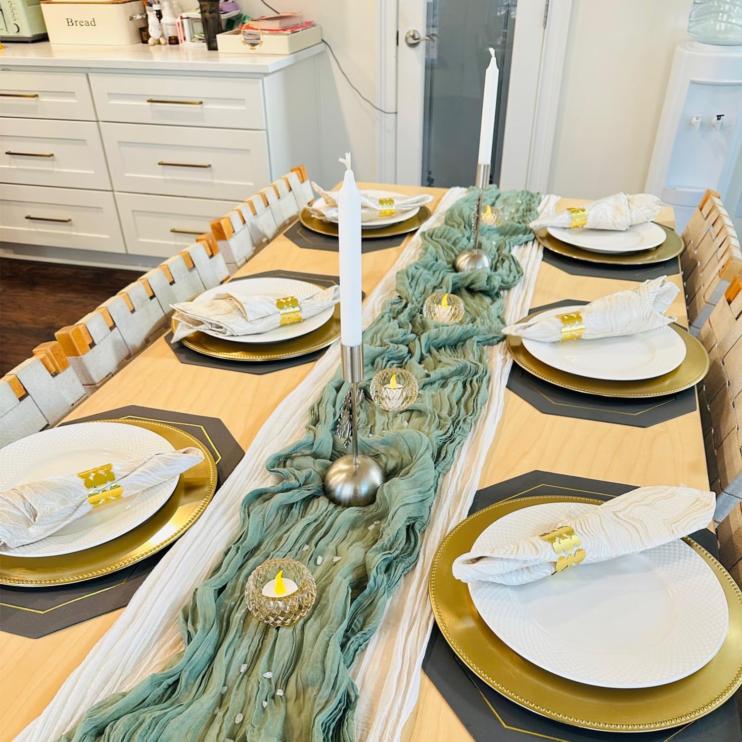 Ashenby 6 Pack Sage Green Cheesecloth Table Runner 22x120 Inch Gauze Table Runners, 0.69 kg, 6Pcs*10FT