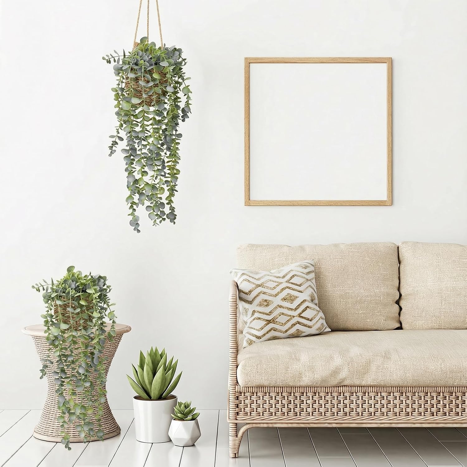 Ashenby Artificial Hanging Plants in Woven Basket, 12.8 ounces, Green, 16 Count