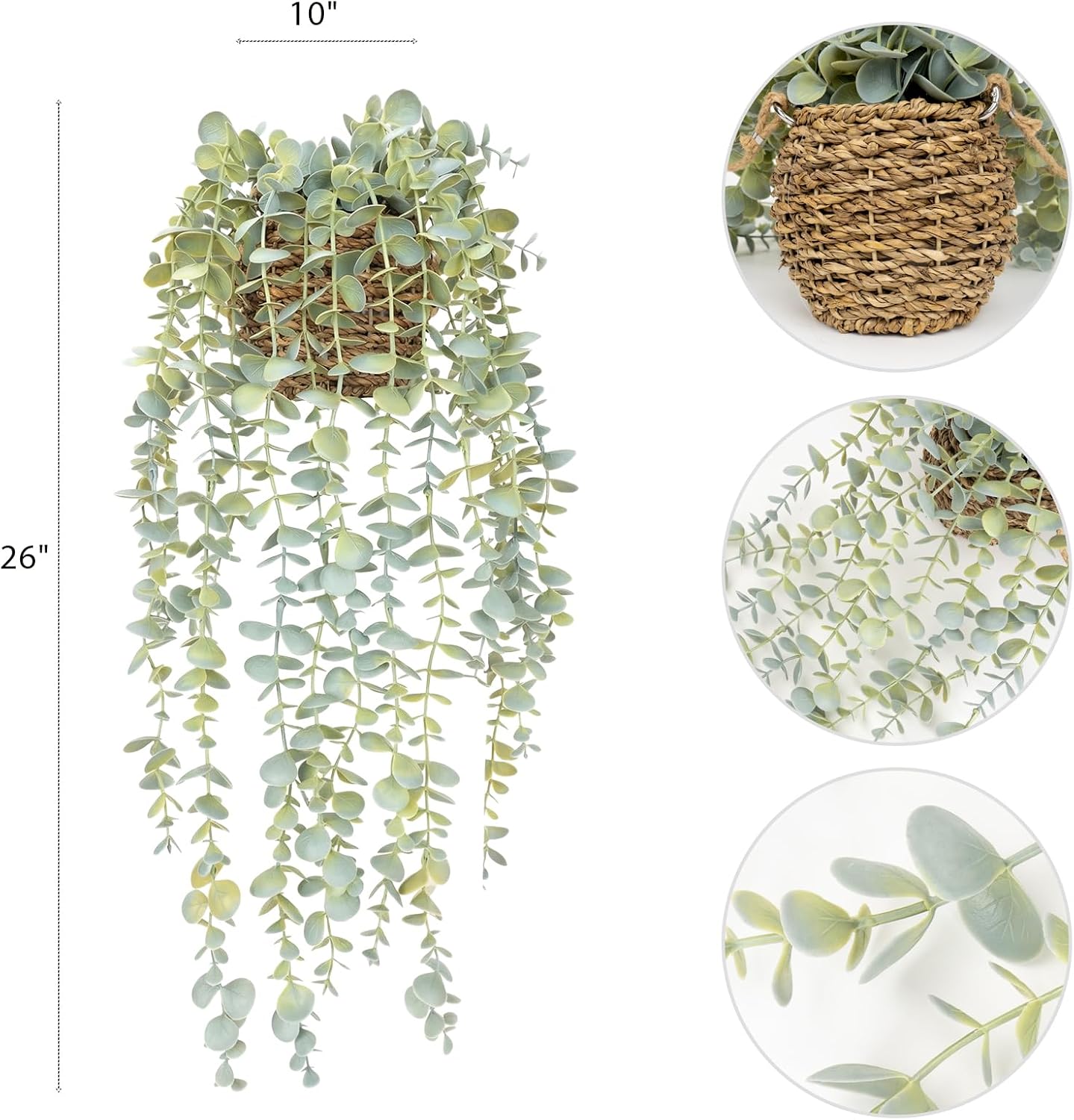Ashenby Artificial Hanging Plants in Woven Basket, 12.8 ounces, Green, 16 Count