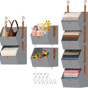 Barleyfield 4-Tier Hanging Closet Organizer, Modular Bins for RVs and Small Spaces, 16 ounces, Grey