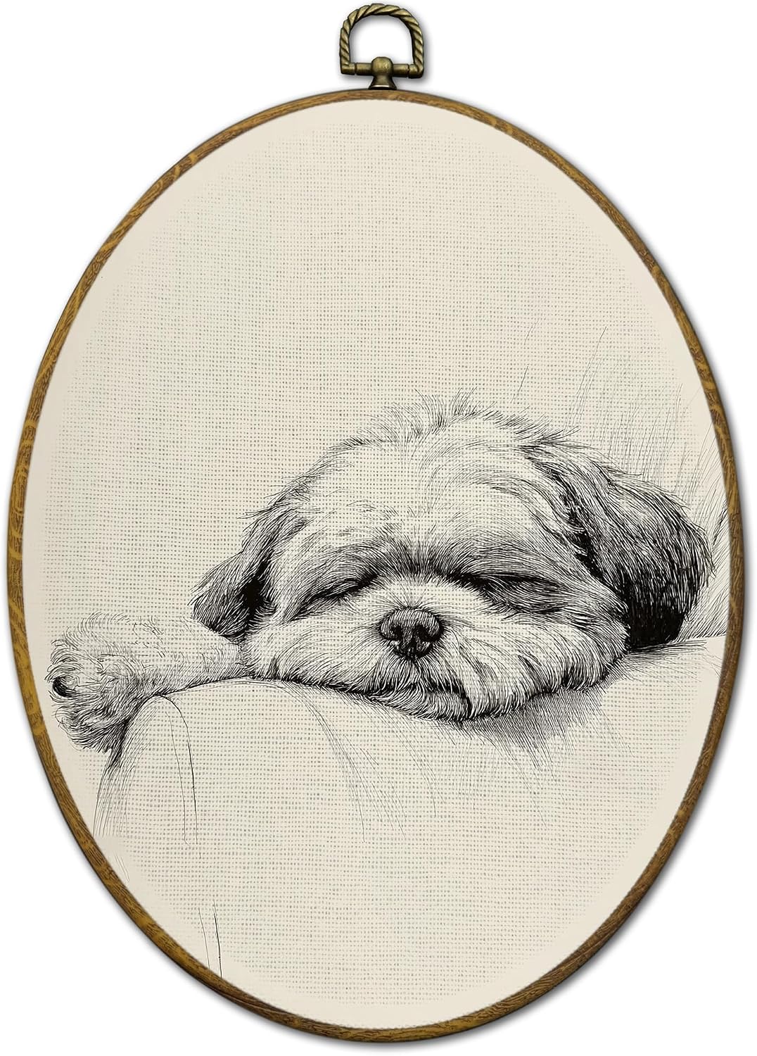 Aldernest Vintage Shih Tzu Oval Wall Art Decor Framed, 8.6"L x 11.4"W