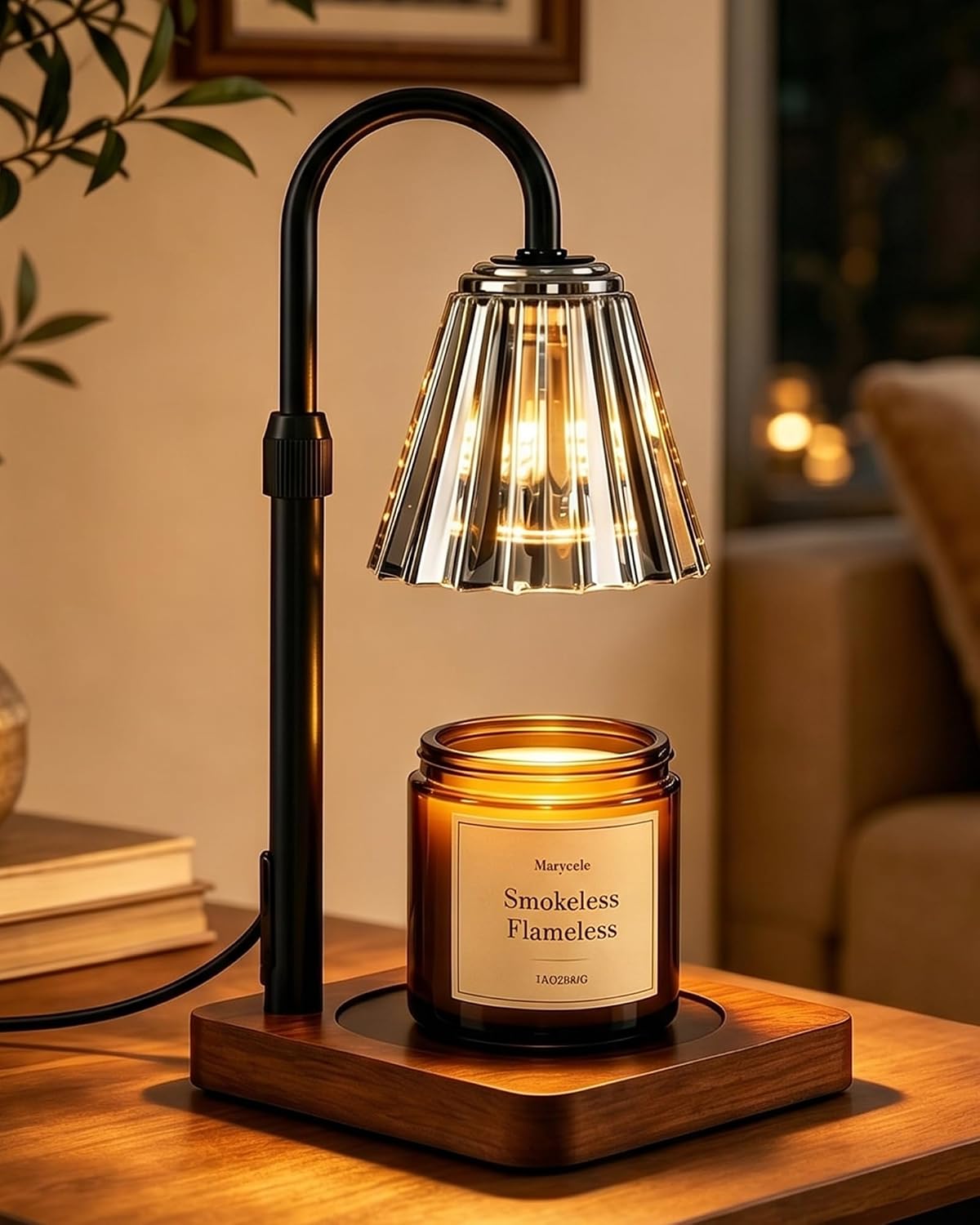 Ashenby Black Candle Warmer Lamp with Timer, Vintage Home Decor Gifts Men, 1.9 pounds, Black Walnut Adjustable Height