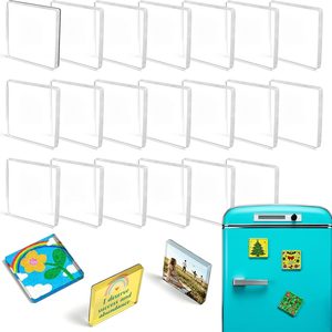 Ashenby 20 Pack 2"x2"x0.16" Clear Acrylic DIY Fridge Magnets Set with Adhesive Backing – Square Magnetic Photo Frames for Crafts, Kitchen, Classroom