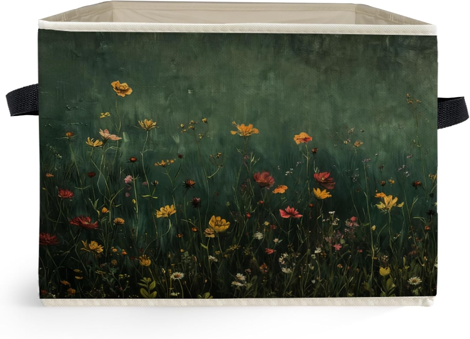 Aldernest Dark Green Wildflower Storage Box Bins, Floral C