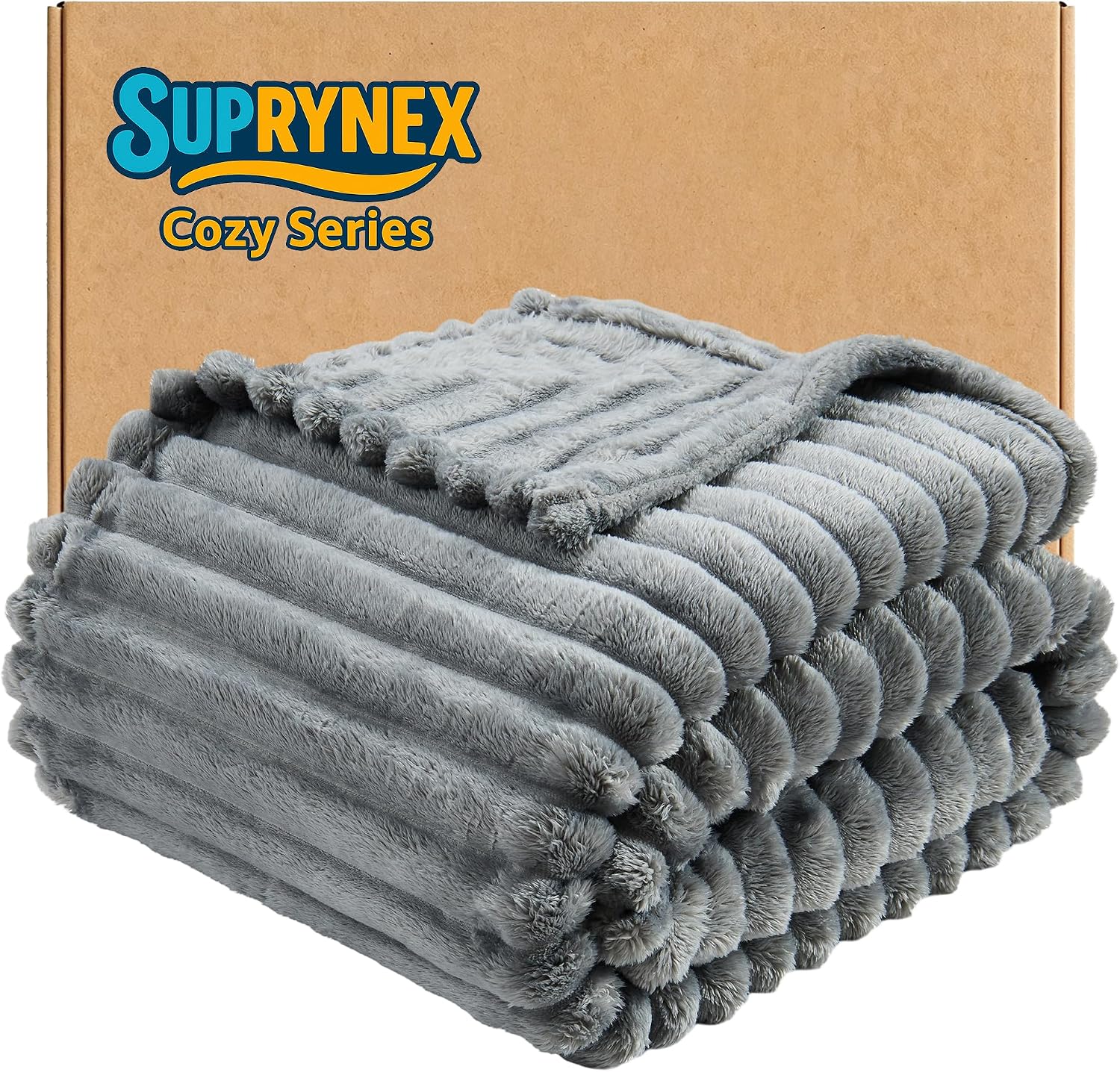 Cedarmoss 330GSM Ribbed Fleece Throw Blanket for Couch, Gray, 50"x60", Grey
