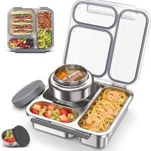Barleyfield Stainless Steel Bento Box Kids Adult with 7oz Soup Thermo, 1.5 pounds, Gray