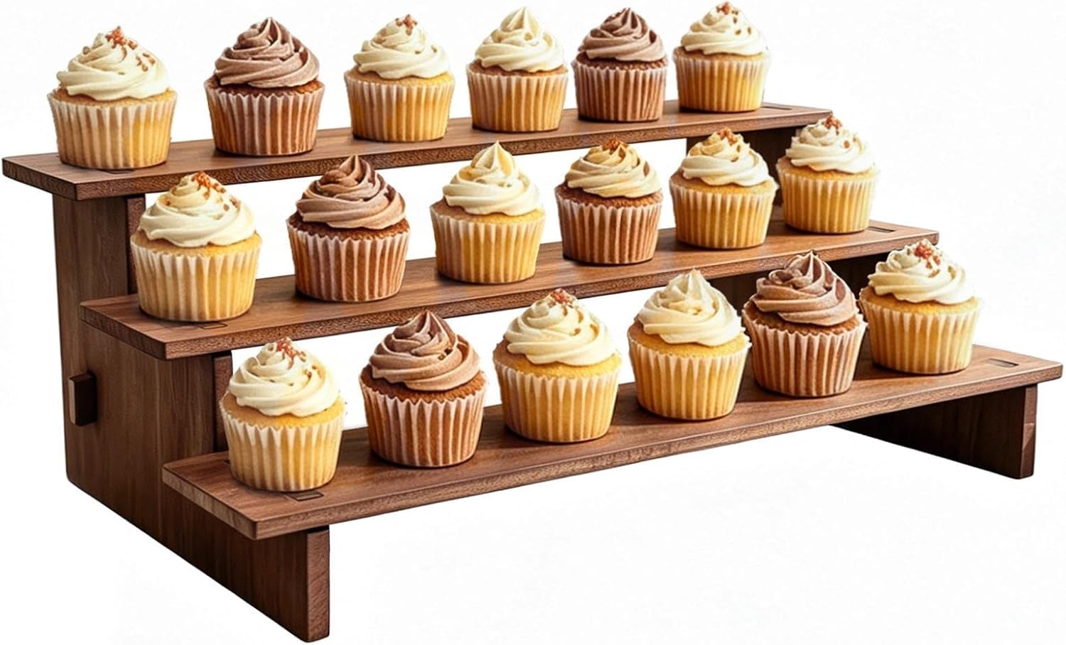 Ashenby 3 Tier Cupcake Stand Wood - 30s Quick Assembly, Easy Carry&Store, 0.4 kg, Dark Brown