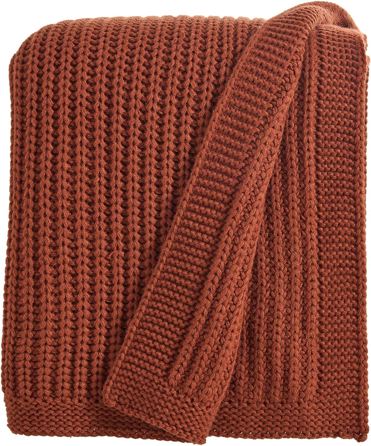 Ashenby Chunky Knit Rust Orange Throw Blanket 50"x60" for Couch
