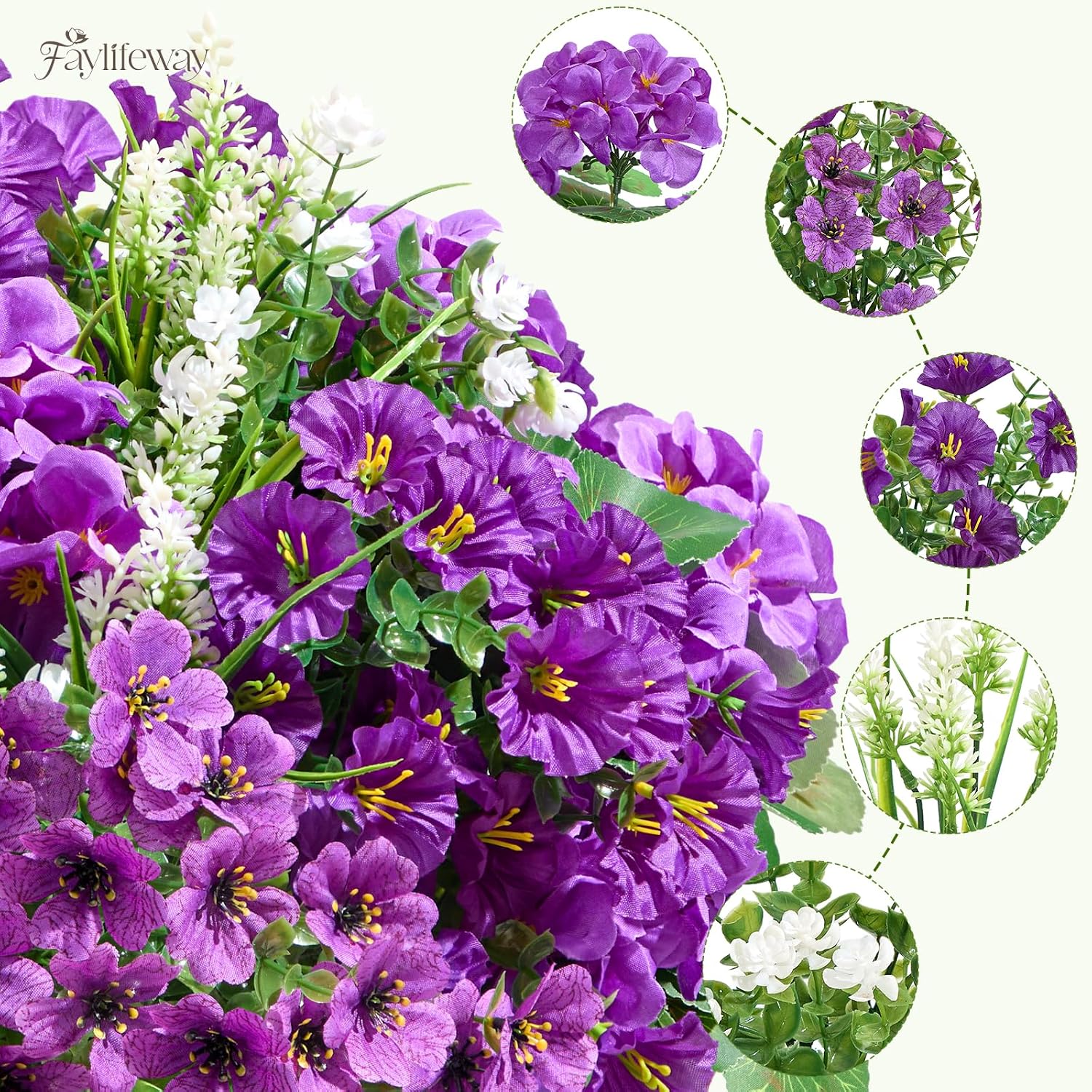 Aldernest 16 Bundles UV Resistant Silk Artificial Outdoor Flowers for Window Box, Purple