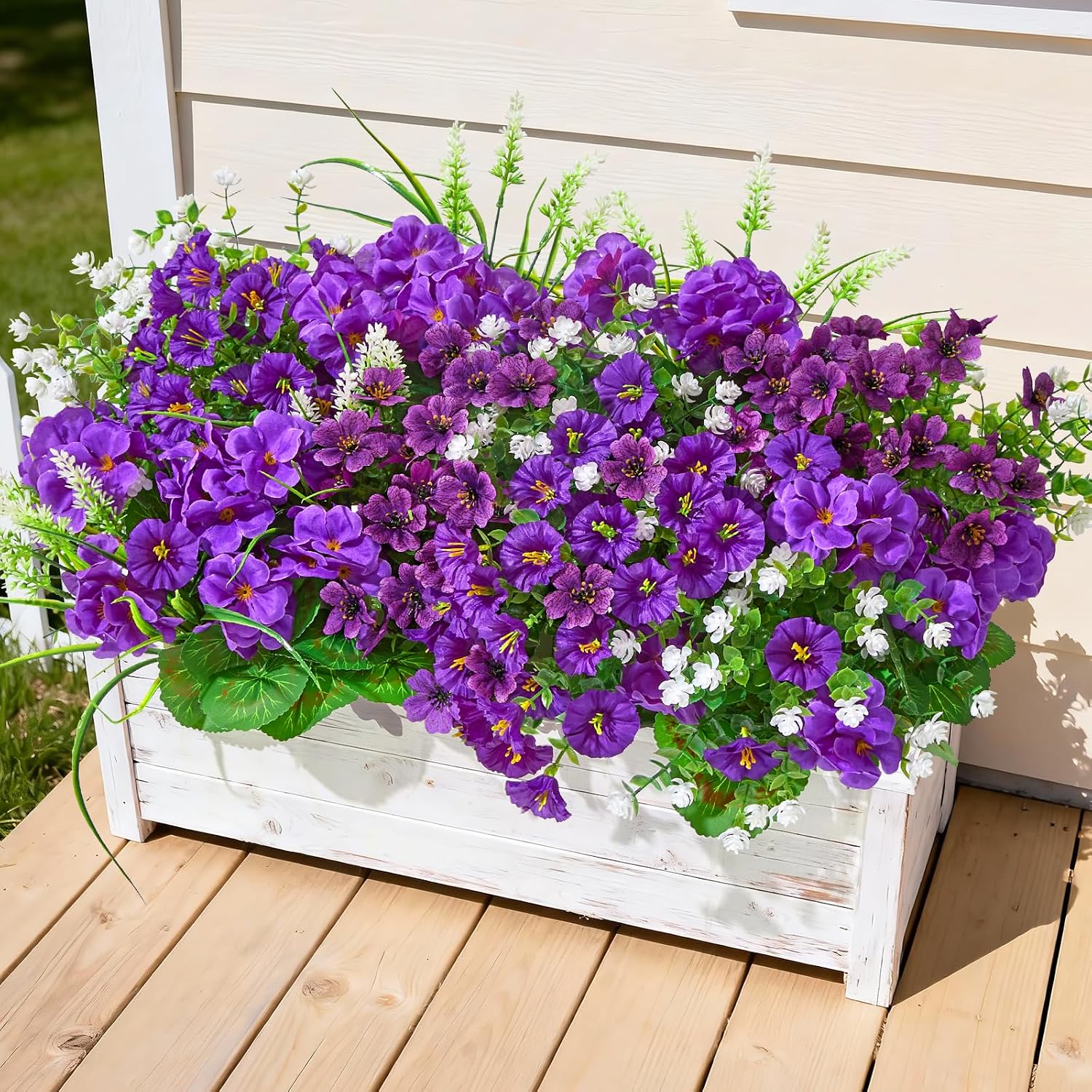 Aldernest 16 Bundles UV Resistant Silk Artificial Outdoor Flowers for Window Box, Purple