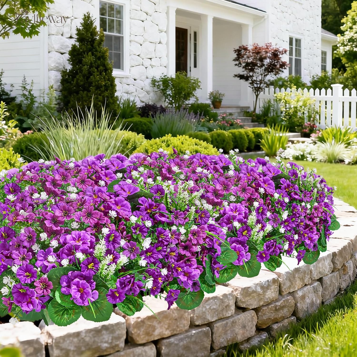 Aldernest 16 Bundles UV Resistant Silk Artificial Outdoor Flowers for Window Box, Purple
