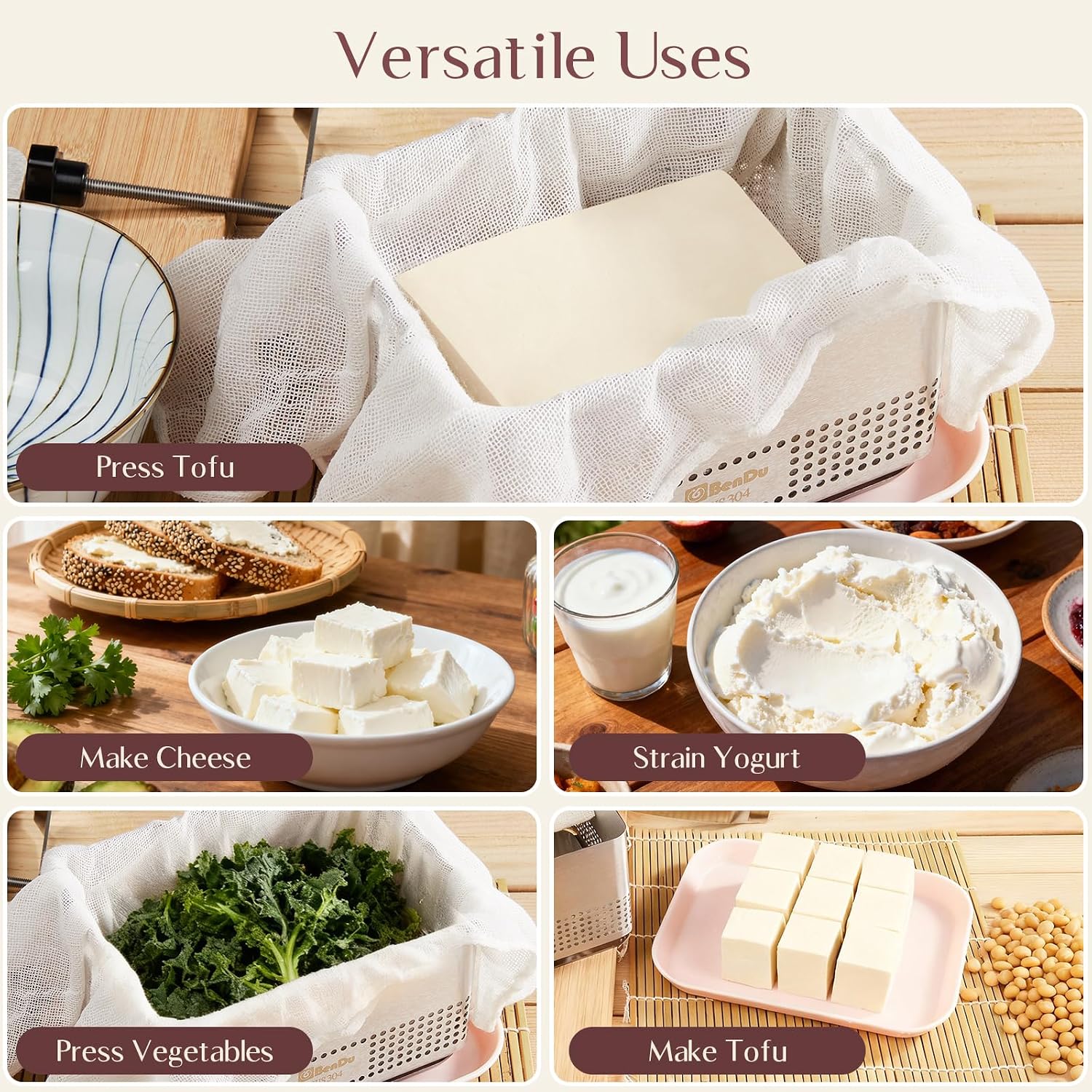 Aldernest Tofu Press 304 Stainless Steel, Paneer Maker with Upgraded Deep-Press, 1.8 pounds