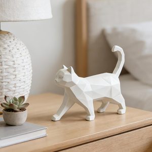 NestoraHome Geometric Cat Statue Knick-Knacks - White, 6x5x1.6 Inches, 8 ounces