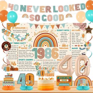 Aldernest 40th Birthday Decorations Women Men, Boho Back in 1986 Poster