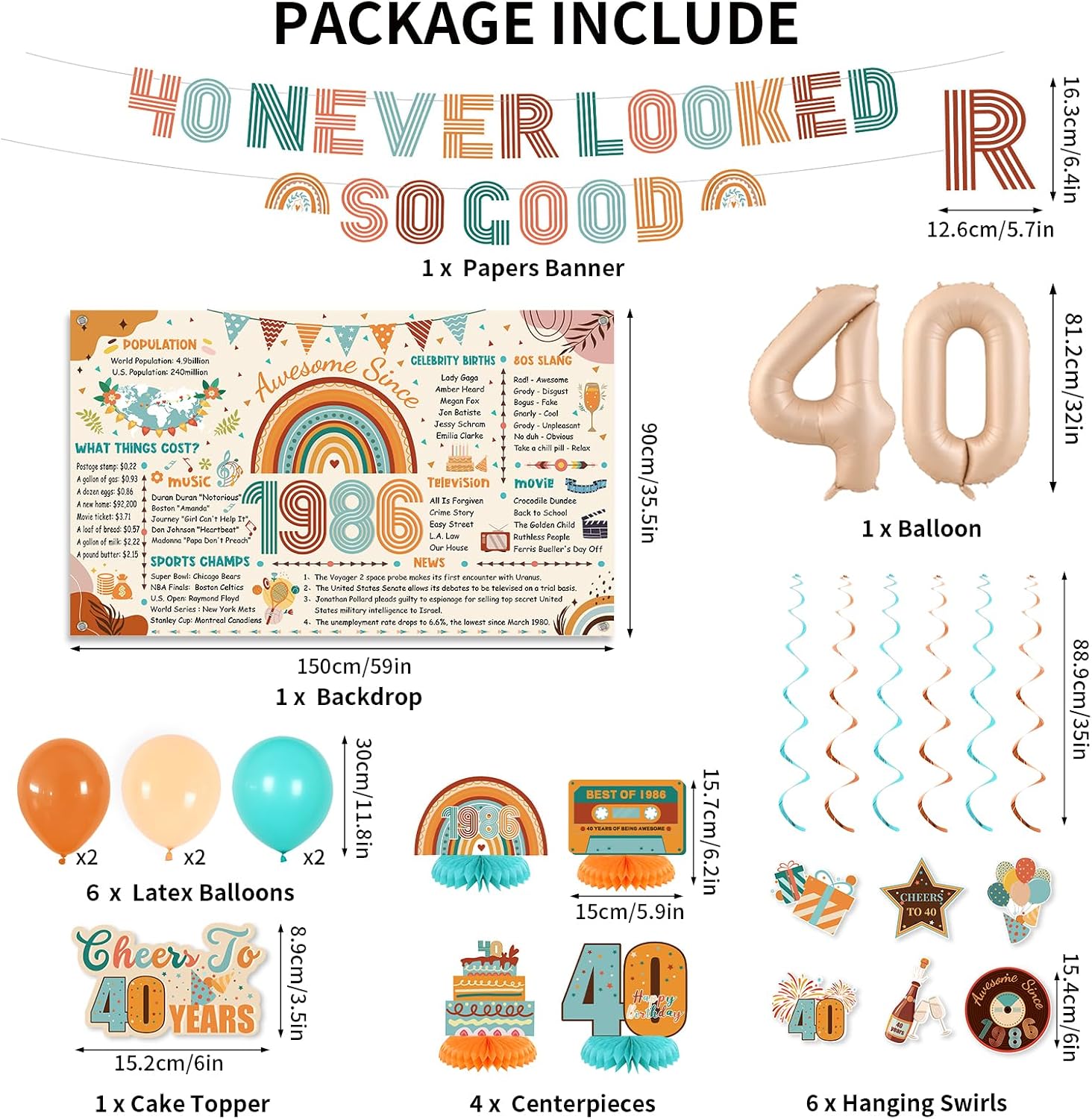 Aldernest 40th Birthday Decorations Women Men, Boho Back in 1986 Poster