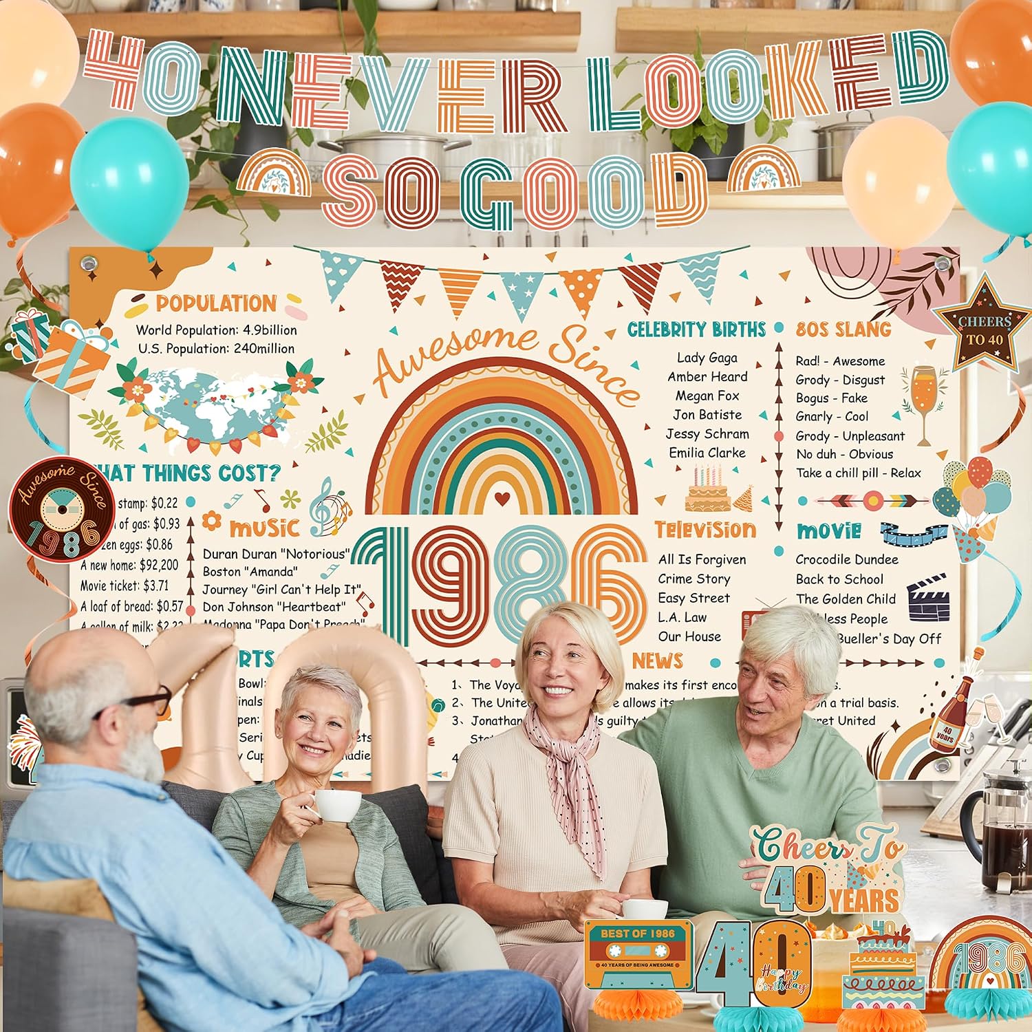 Aldernest 40th Birthday Decorations Women Men, Boho Back in 1986 Poster