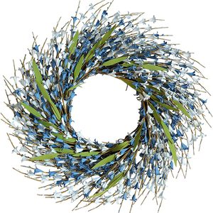 Aldernest Spring Wreath Door Decoration with Blue Leaves and Forsythia, 0.66 kg