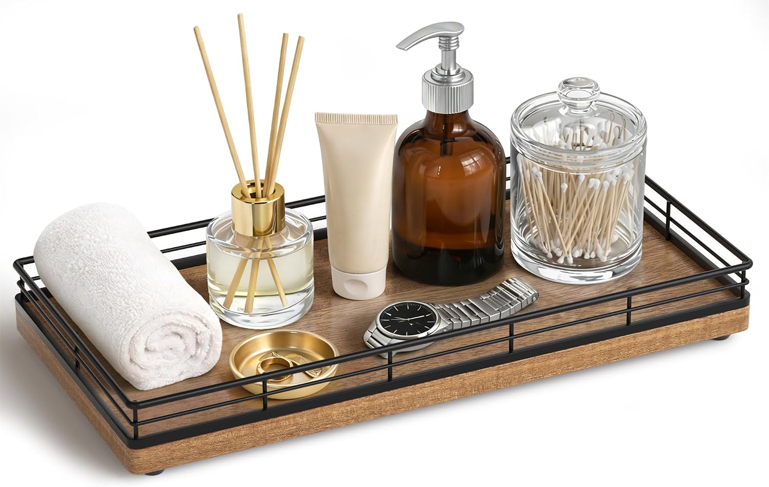 Aldernest Bathroom Vanity Tray for Countertop, 12" x 6" Acacia Wood Toilet Tank Tray, 0.71 kg