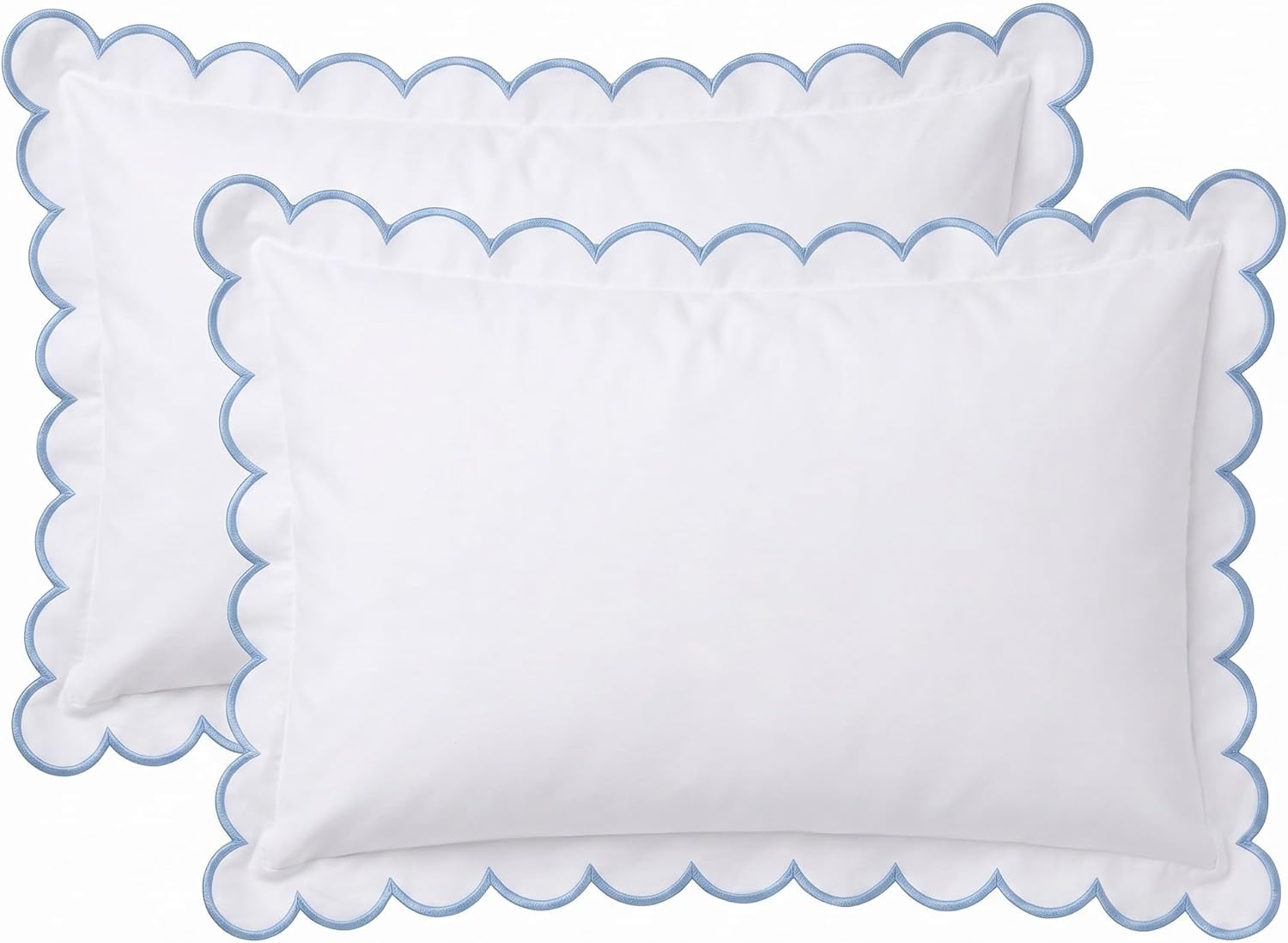 Ashenby 2 Pcs Scalloped Pillowcase Microfiber Pillow Cover, Blue, 26" X 20", 8.32 ounces