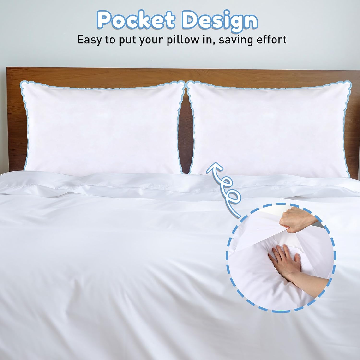 Ashenby 2 Pcs Scalloped Pillowcase Microfiber Pillow Cover, Blue, 26" X 20", 8.32 ounces