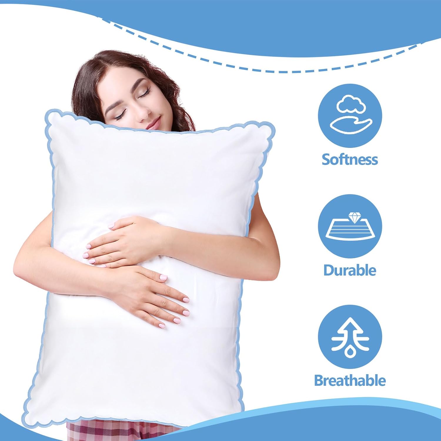Ashenby 2 Pcs Scalloped Pillowcase Microfiber Pillow Cover, Blue, 26" X 20", 8.32 ounces