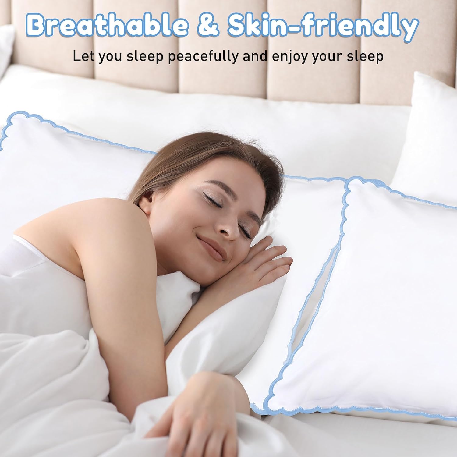 Ashenby 2 Pcs Scalloped Pillowcase Microfiber Pillow Cover, Blue, 26" X 20", 8.32 ounces