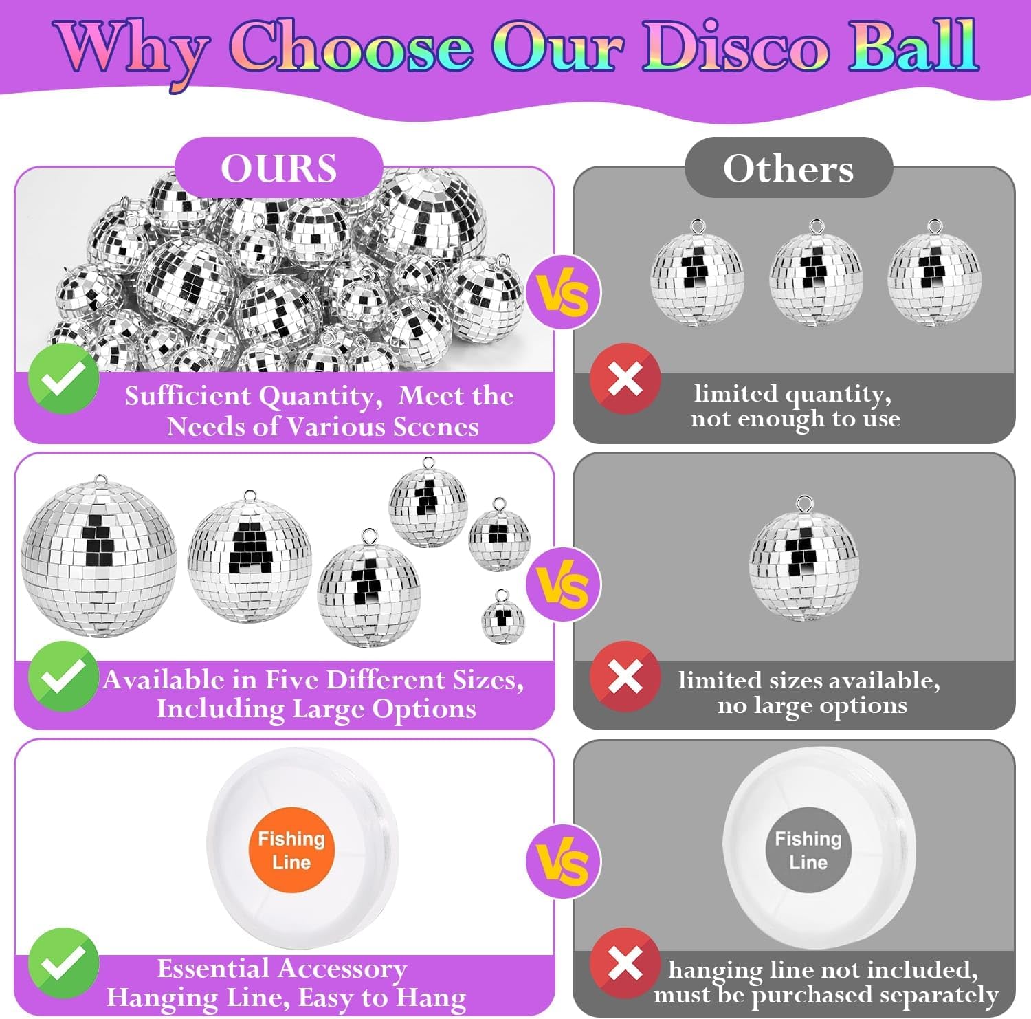 Aldernest 70 PCS Disco Ball, 5 Sizes Disco Ball Ornaments, 1.05 kg, Silver