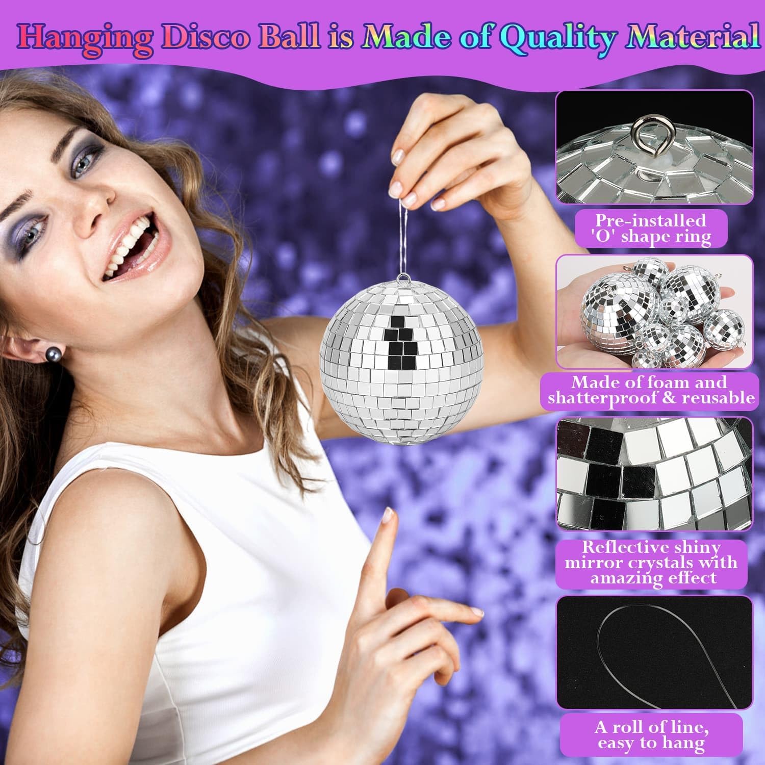 Aldernest 70 PCS Disco Ball, 5 Sizes Disco Ball Ornaments, 1.05 kg, Silver