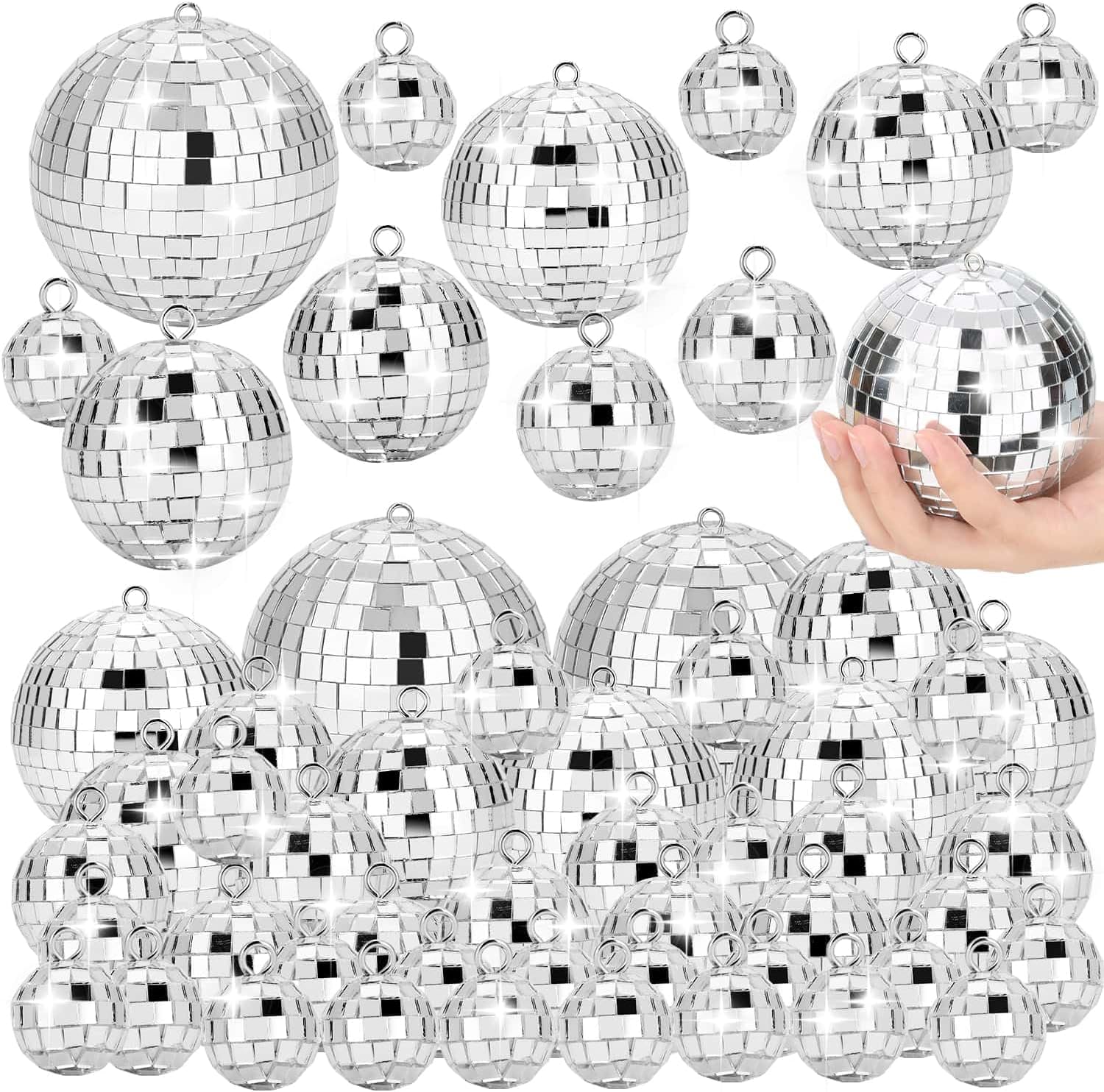 Aldernest 70 PCS Disco Ball, 5 Sizes Disco Ball Ornaments, 1.05 kg, Silver