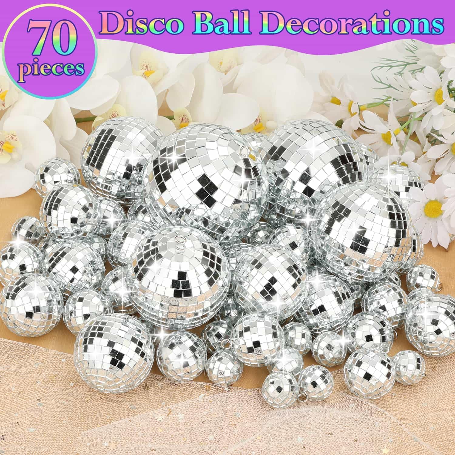 Aldernest 70 PCS Disco Ball, 5 Sizes Disco Ball Ornaments, 1.05 kg, Silver