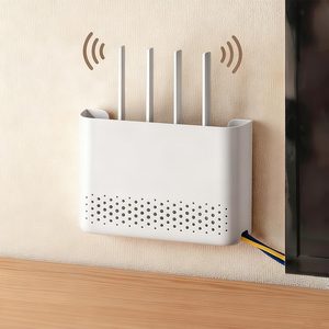 Barleyfield Wall Mounted Router Storage Box - No-Drill WiFi Router Organizer with Heat Dissipation Holes, Cable Management Box for Living Room