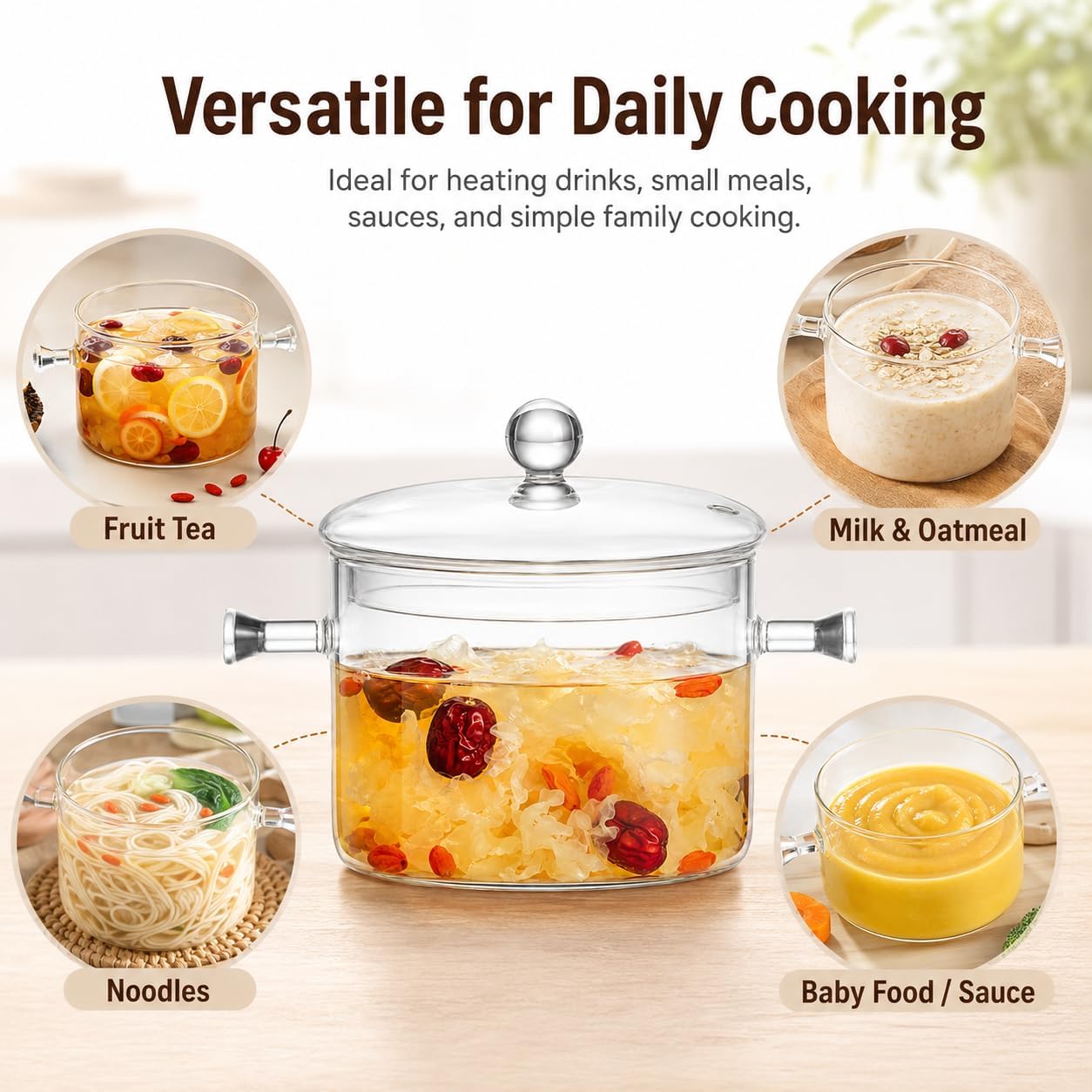 Ashenby Clear Glass Potpourri Simmer Pot and Cookware for Cooking Stews Hot Beverages Noodles Milk Baby Food Spices