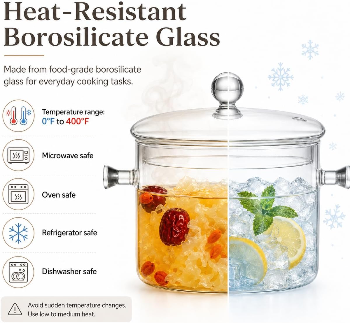Ashenby Clear Glass Potpourri Simmer Pot and Cookware for Cooking Stews Hot Beverages Noodles Milk Baby Food Spices