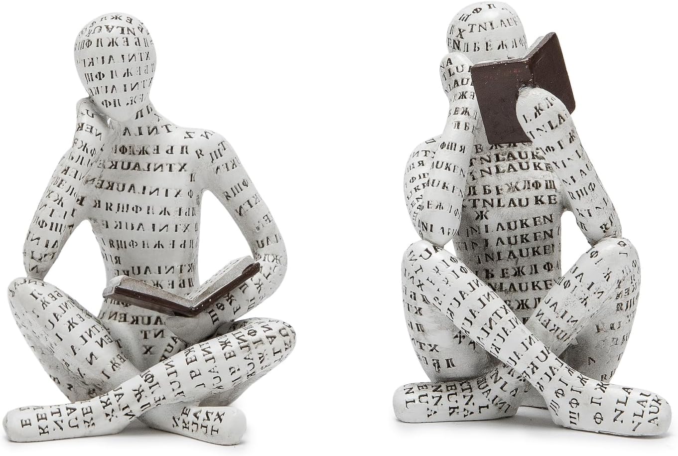 NestlyCo Abstract Art Pulp Reading Thinker Sculpture Bookshelf Decor, White, Set of 2, 14.88 ounces, 2.95*2.76*4.25 inches