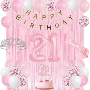 Aldernest Pastel Light Pink and White 21st Birthday Decorations for Her
