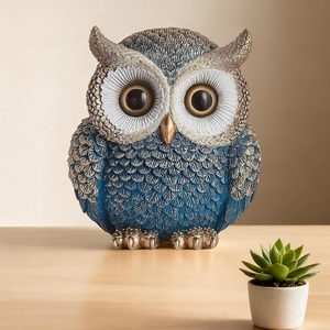 VelloHome Owl Statue Home Decor, Owls Figurine for Bookshelf, 6.4 ounces, Blue