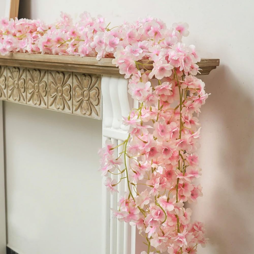Aldernest 10PCS 59FT Artificial Silk Cherry Blossom Garland, 0.57 kg, Light Pink
